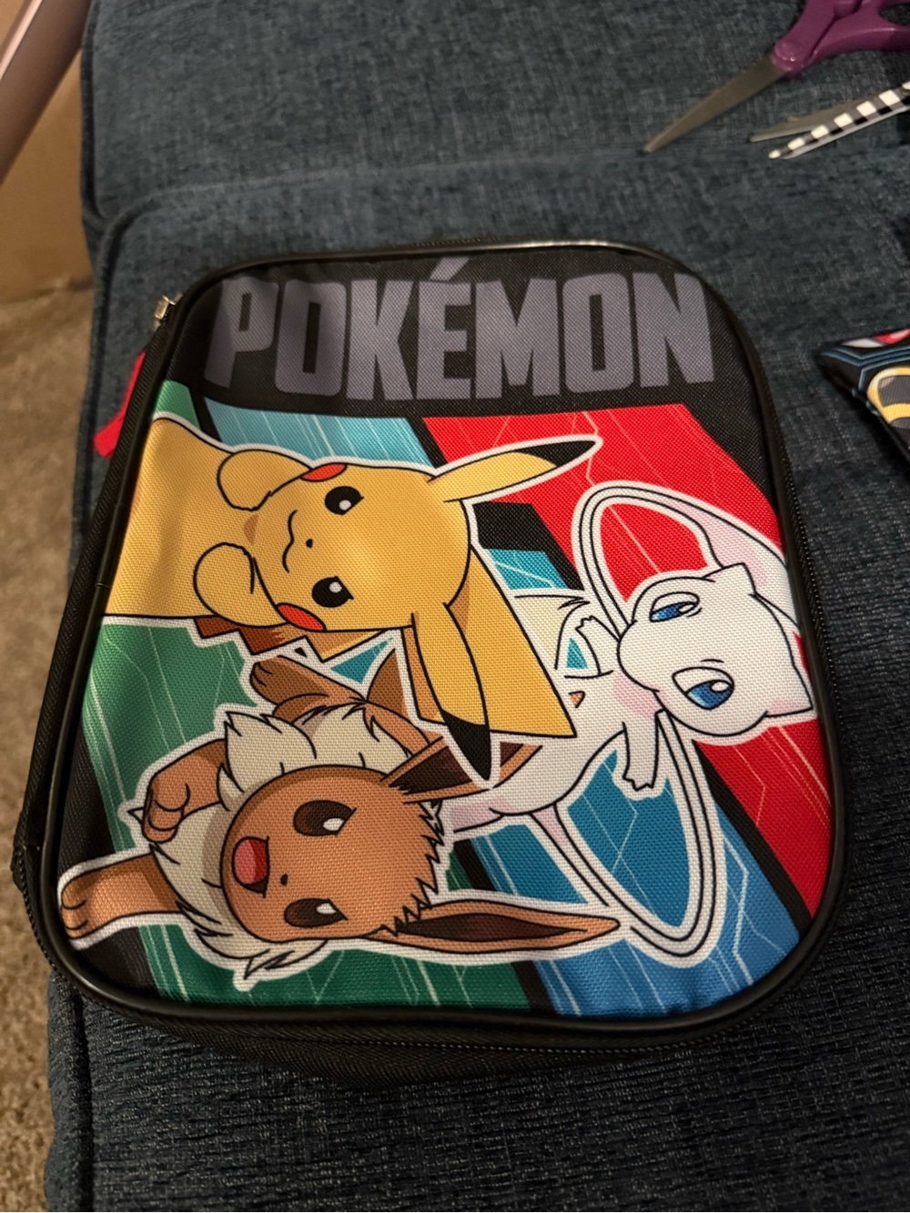 Pikachu, Eevee & Mew Small Lunch Bag, Pencil Case - Black/Multicolor